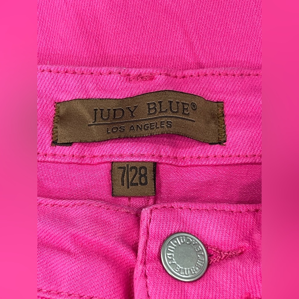 Judy Blue Magenta 90’s Straight Leg Jeans Raw Hem Size 7/28 Heart Pocket - Picture 10 of 16